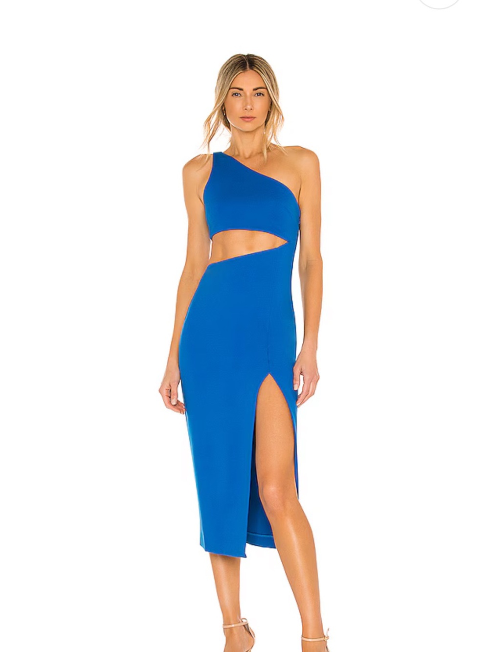 NBD Electric Blue One-Shoulder Cutout Midi Dress